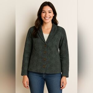 Denim & Co. Green Rose Embroidered Button Jacket Size M